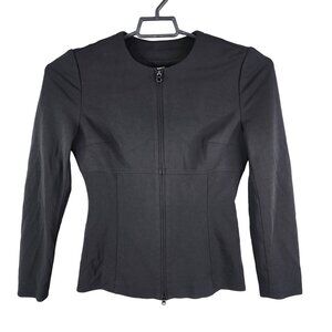 Womens Black Cache Fitted Jacket Full Zip Round Neck Long Sleeve Size 4